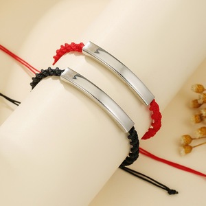 Adjustable Braided <b>Bracelet</b> Stainless Steel Curved Tube Unisex Fashion String <b>Bracelet</b> Gift Jewelry <b>Red</b> - Product Image 3
