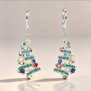 Orecchini Pendenti a Spirale con Albero di Natale e Zirconi Colorati per Donne, Gioielli Festivi per le Vacanze - Product Image 1