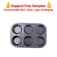 Moule à muffins antiadhésif profond 6 cavités personnalisable en acier au carbone, grande plaque de cuisson pour cupcakes pour four, vente en gros