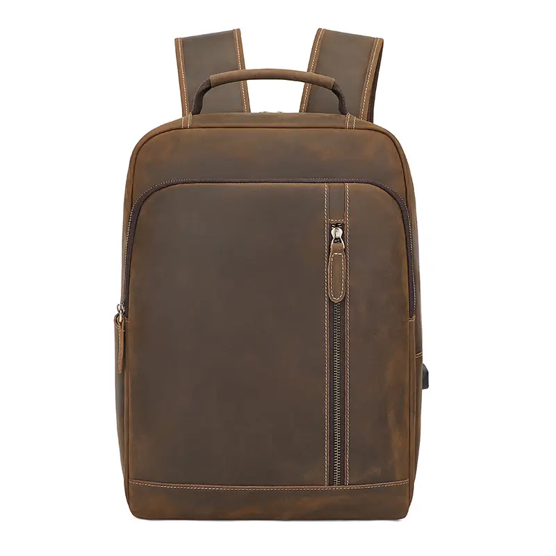 Custom Women'S Design High Quality Laptop Backpack School Bag Pu Luxury Genuine Brown Leather Backpacks For Men