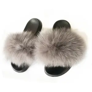 Indoor slippers real fox fur slippers winter plush slippers