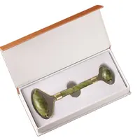 Натуральный нефритовый ролик, модный внешний вид, 100% настоящий Нефритовый камень, зеленый нефритовый ролик с коробкой, инструмент для массажа лица guasha