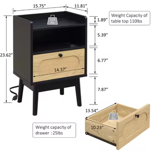 MAY HOME table de <span class=keywords><strong>chevet</strong></span> moderne canne noire 2 pièces en <span class=keywords><strong>rotin</strong></span> table de <span class=keywords><strong>chevet</strong></span> lot de deux avec station de charge Tailles et couleurs personnalisées - Product Image 6
