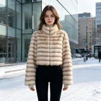 Veste Courte en Fausse Fourrure à Rayures Horizontales pour Femme, Vêtement d'Extérieur Court, Marque Privée, Matière Personnalisée, Écologique