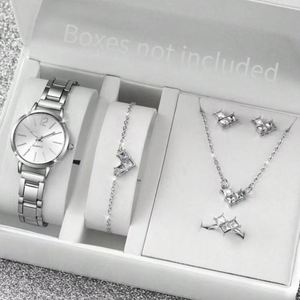 Nuovo Set di Orologi al Quarzo in Acciaio Inossidabile 37mm con Quadrante Analogico in Vetro, Gioielli alla Moda: Collana, Bracciale, Anello, Orecchini - Product Image 3