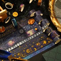 Vast Universe Decoraciones Set Oro Plata PET Washi Tape Impermeable Acrílico Galaxy Star Moon Cintas adhesivas de fusión en caliente