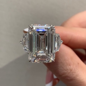 <span class=keywords><strong>Bague</strong></span> de fiançailles à trois pierres en diamant de laboratoire taille émeraude 10 carats, or blanc 18 carats, couleur D, clarté VVS, pour <span class=keywords><strong>femme</strong></span>, grande <span class=keywords><strong>bague</strong></span> en diamant - Product Image 2