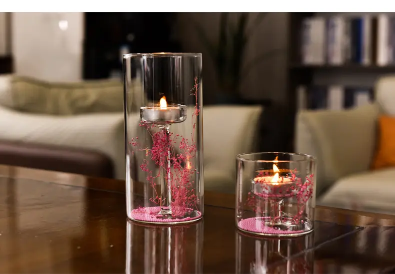 Castiçais de vidro para lâmpadas a óleo de pavio, lanternas e potes de velas, decoração moderna para casa