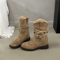 Bottes mi-mollet souples pour femme avec talon compensé dissimulé, en daim, à bride à boucle, coupe en V, style western, 3 couleurs