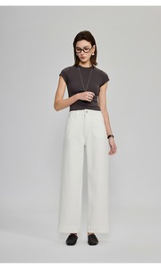 High Quality Spring Fashion <strong>White</strong> High Waist Straight Leg <strong>Cropped</strong> Women Slim Fit Casual <strong>Ladies</strong> 9 Point Jeans Denim <strong>Trousers</strong> - Product Image 3