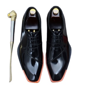 Zapatos Formales Italianos de Punta Cuadrada para Hombre, Marca de Lujo, Hechos a Mano, Bordados, con Cordones, para Otoño, Negocios, Fiestas y Eventos Sociales - Product Image 1