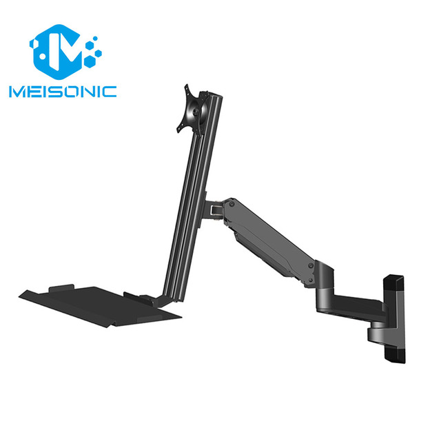 GA199KB-2-Black 27 Inch Heavy Duty Industrial Single VESA Monitor Stand 8KG Wall-Mounted 360 Degree Screen Rotation Monitor Arm