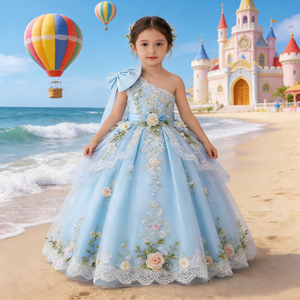 Abito da Festa per Bambine, Vestito da Principessa per Damigelle, Abito da Ballo in Tulle con Applicazioni Floreali 3D e Orlo in Pizzo, Abbigliamento per Bambini all'Ingrosso - Product Image 4