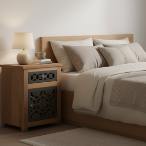 Comodino in Legno Massello di Mango con Cassetto, Arredamento Rustico Moderno per Camera da Letto, Colore Marrone D0100HHERM8 - Product Image 2