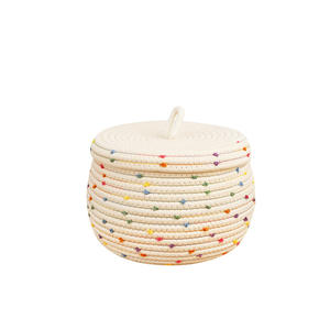 Petits paniers ronds tissés en corde de coton décoratifs à <span class=keywords><strong>pompon</strong></span> arc-en-ciel coloré avec couvercles pour organiser - Product Image 6