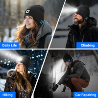 Bonnet tricoté lumineux et chaud pour l'hiver avec lampe frontale intégrée, idéal pour le sport, rechargeable, compatible musique sans fil 5.0