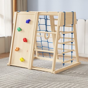 Wooden Climbing <b>Frame</b> Indoor <b>Play</b> Structure Solid Wood Kids Training Equipment Geometric Shape Unisex Toy - Product Image 1