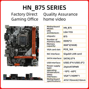 Tecmiyo Motherboard B75 untuk Desktop mendukung Lga1155 I3/i5/i7 Series Cpu mi-cro atx arsitektur (17X21cm) dengan M.2 untuk Ssd