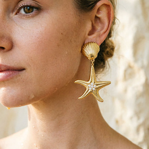 Ocean themed pearl starfish and seashell earrings for women extravagant vacation style understated luxury earrings fashion - Product Image 3