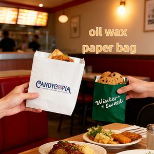 Sac d'emballage pour boulangerie personnalisé avec logo de restaurant, sac biodégradable pour baguette, bretzel, croissant, en papier kraft brun et blanc - Product Image 1