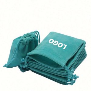 Custom Logo Velvet <b>Drawstring</b> Bags - Premium Flocked Jewelry <b>Pouches</b> for Gift Packaging, Blue Suede Storage Bags - Product Image 1