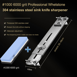 Ensemble de pierres à aiguiser pour couteaux de haute qualité Grains double face 1000/3000/6000 Affûteur avec guide d'angle de base en bambou antidérapant - Product Image 3