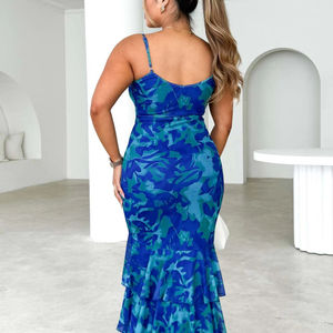 Abito Lungo Elegante Casual da Donna Taglie Forti D&M Personalizzato con Stampa Floreale Senza Maniche per Feste Serali - Product Image 2