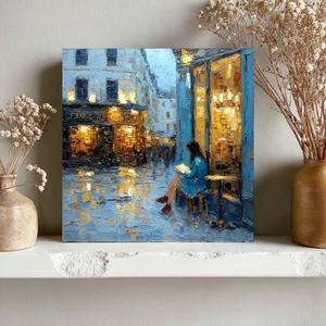 Cuadro al Óleo de Lluvia: Niña Leyendo en la Calle, Paisaje Urbano Impresionista Original, Arte Romántico Francés para Decoración del Hogar y Galería - Product Image 2
