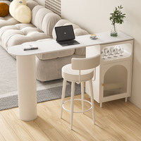 Table d'îlot de cuisine moderne avec armoire de rangement, style français blanc crème, table de petit-déjeuner, comptoir long, table à manger haute