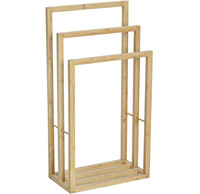 Porte-serviettes en bambou avec 3 barres pour le rangement des serviettes, support sur pied pour salles de bain, étagère de rangement pour toilettes et salles de bain