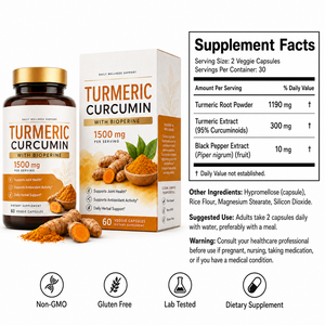 Curcumine de curcuma <span class=keywords><strong>en</strong></span> marque blanche 1500mg avec extrait de poivre noir 95% Curcuminoïdes Complément pour la santé des articulations OEM ODM Vente <span class=keywords><strong>en</strong></span> <span class=keywords><strong>gros</strong></span> - Product Image 6