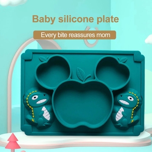 Plato de silicona para bebé, <span class=keywords><strong>cuchara</strong></span> suave con dibujos de dinosaurios, utensilios de entrenamiento para alimentación, juego de vajilla para niños, resistente al agua, 6-36 meses - Product Image 4