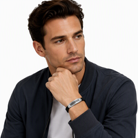 Bracelet en cuir véritable et acier météorite - Fermoir magnétique en acier inoxydable, bracelet de créateur pour homme, vente en gros