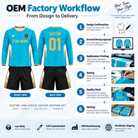 Tenue de football personnalisée haut de gamme : Maillot à manches longues et short, kit de football professionnel, sublimation, vêtements d'équipe, nom et numéro d'équipe, vente en gros OEM
