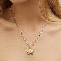 Collier pendentif éléphant plaqué or à la mode en métal léger avec Zircon Lucky Elephant Thai Design-pour cadeau