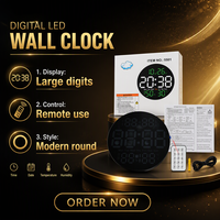 Jam Dinding Digital LED Bulat 10 Inci dengan Remote Control, Alarm, Temperatur, Kelembapan, dan Timer Hitung Mundur untuk Dekorasi Rumah dan Kantor
