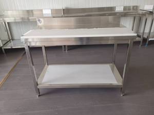 VICTORY KITCHEN Hot Selling Stainless Steel Silver Folding Work <b>Bench</b> with <b>plastic</b> cutting board 300kg Capacity for Restaurants - Product Image 3