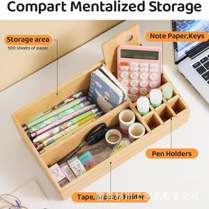 Bamboo Cosmetic Organizer <b>Box</b> With Compartments For Bathroom <b>Makeup</b> Storage Eco Friendly Desktop Storage Solution - Product Image 5
