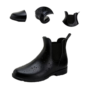 حذاء متوسط الطول مخصص للبالغين للجنسين من الجلد الأسود خفيف الوزن مقاوم للماء مع إصبع دائري للعمل للخريف والشتاء - Product Image 2