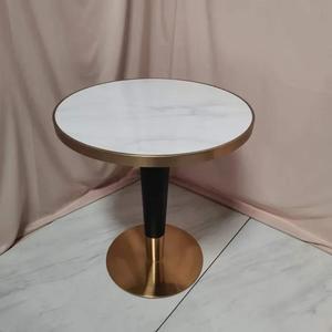 <b>White</b> Marble <b>Table</b> Top with Grey Wood Edge <b>Round</b> Design Modern Industrial Style for Restaurant Hotel & Outdoor Use - Product Image 4