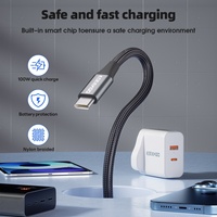 Cable de Datos ESEEKGO ES-C100 USB-C 100W/6A de Nailon y Cobre Puro, Carga Rápida, Anti-Rotura, para Cámara, Computadora y Auriculares (Venta al Por Mayor)