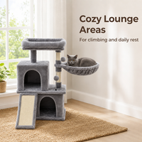 Arbre à chat à trois niveaux en gros avec double niche, poteau à gratter en sisal, tour à chat en peluche à monter soi-même pour chats d'intérieur OEM