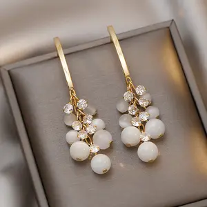 Zooying S925 Fashion Gold Plated for Women Jewelry Opal and Crystal Geometric Drop Tassel Stud Earring