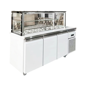 Mostrador de Acero Inoxidable para Preparación de Ensaladas y Pizzas, Refrigerador con Vitrina - Product Image 1