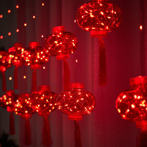 Guirlande lumineuse LED rouge en forme de lanterne, fil de cuivre, lumières de rideau, télécommande, intensité réglable, décoration de fête du Nouvel An - Product Image 1