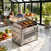 Barbecue au charbon de bois argentin en acier inoxydable pour comptoir avec hauteur réglable