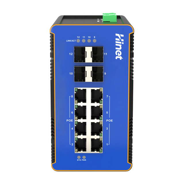 Layer 2 Managed 8 Ports 10/100/1000M Din-Rail Industrial PoE++ Switch with 4 1000M SFP Uplink Ports, High-Power Din-Rail