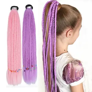Girls Colorful Wigs Ponytail 60cm Headbands Rubber Band Beauty Headwear Hair Braid Kids Gift Hair Accessories