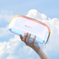Sac cosmétique holographique en PVC transparent avec fermeture éclair en TPU, motif bonbon, étanche, portable, tendance, fabriqué en usine BSCI, OEM, pour les voyages