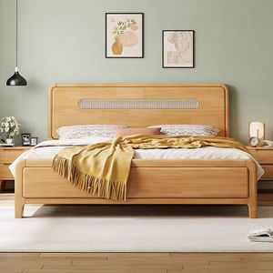 Directo de fábrica, muebles de dormitorio minimalistas modernos de tamaño <span class=keywords><strong>Queen</strong></span> King, marco de madera para Hotel, almacenamiento de cama de ratán para venta al por mayor - Product Image 4